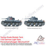 Tamiya Scale Models Tank #35369 - 1/35 German Light Tank Panzerkampfwagen 38(t) Ausf.E/F [35369]