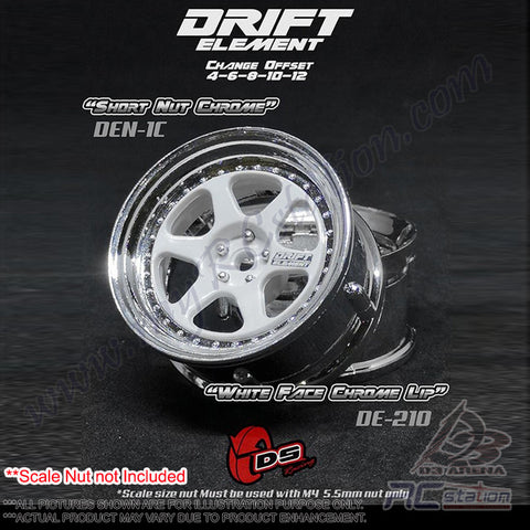 DS Racing #DE-210 - Drift Element Wheel Rim Series II - Adjustable Offset (2pcs) / White Face Chrome Lip