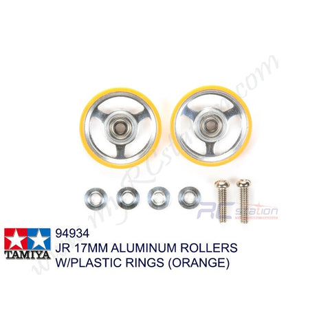 Tamiya #94934 - JR 17mm Aluminum Rollers - w/Plastic Rings (Orange) [94934]