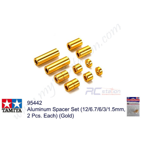 Tamiya #95442 - Aluminum Spacer Set (12/6.7/6/3/1.5mm, 2 Pcs. Each) (Gold)[95442]