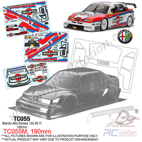 TeamC Racing 1/10 Clear Body Shell TC055 Alfa Romeo 155 V6 TI (Width 190mm, WheelBase 258mm)