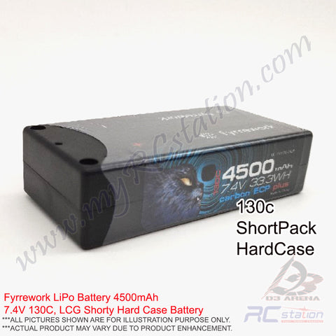 Fyrrework RC LiPo Battery4500mAh LiPo 7.4V 130C, LCG Shorty Pack Super Low IR Racing Grade