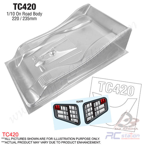 TeamC Racing Clear Body Shell TC420 1/10 On Road 220/235mm (Width 220mm)