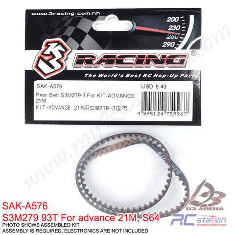 3RACING SAK-A576 REAR BELT S3M279-3 (93T) FOR ADVANCE 21, S64 Touring Car