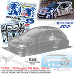 Team C Body Shell 1/10 Clear Body TC206 1/10 Peugeot 206 Rally (Width 185mm, WheelBase 237mm)