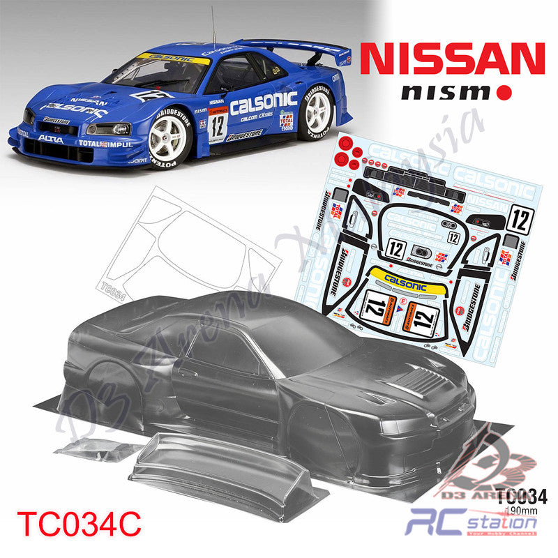 Gt R R34 Rc Body Shell TeamC Racing 1/10 Clear Body Shell TC034 Nissan GTR R34 (Width 190mm ...