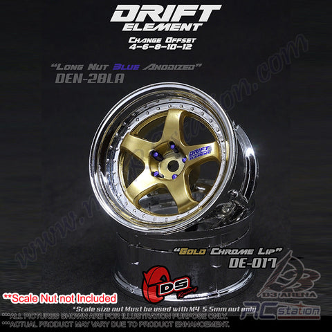 DS Racing #DE-017 - Drift Element Wheel - Adj. Offset (2) / Gold Face Chrome Lip