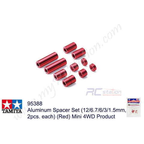 Tamiya #95388 - Aluminum Spacer Set (12/6.7/6/3/1.5mm, 2pcs. each) (Red) Mini 4WD Product[95388]