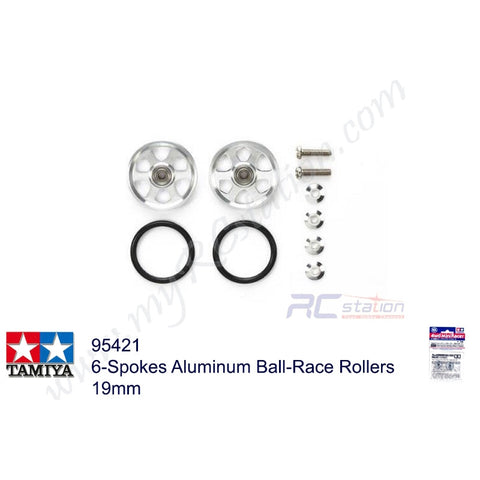 Tamiya #95421 - 6-Spokes Aluminum Ball-Race Rollers 19mm[95421]