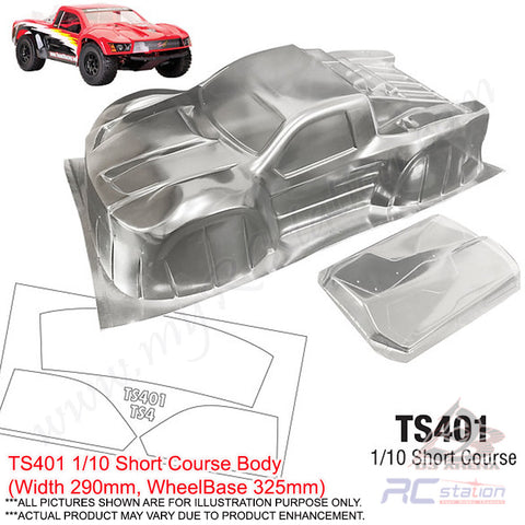 TeamC Racing Clear Body Shell TS401 1/10 Short Course Body (Width 290mm, WheelBase 325mm)