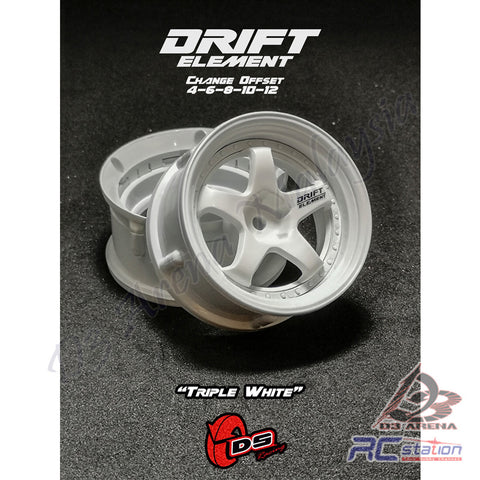 DS Racing #DE-001 - Drift Element Wheel Rim - Adjustable Offset (2pcs) / Triple White