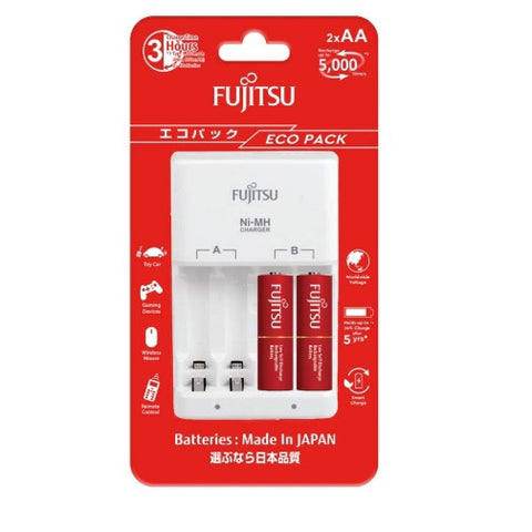 Fujitsu #FCT345CEFXL(B) Eco Pack Basic Charger with 2pcs AA 950mah Battery Set Lite [FCT345CEFXL(B)]