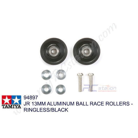 Tamiya #94897 - JR 13mm Aluminum Ball Race Rollers - Ringless/Black [94897]