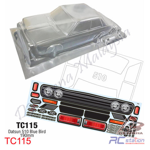 TeamC Racing 1/10 Clear Body Shell TC115 Datsun 510 (Width 190mm, WheelBase 258mm)