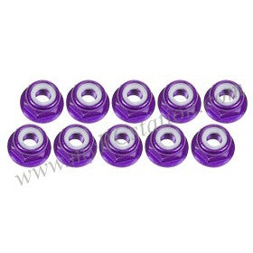 4mm Aluminum Flanged Lock Nuts (10 Pcs) - Purple #3RAC-NF40/PU