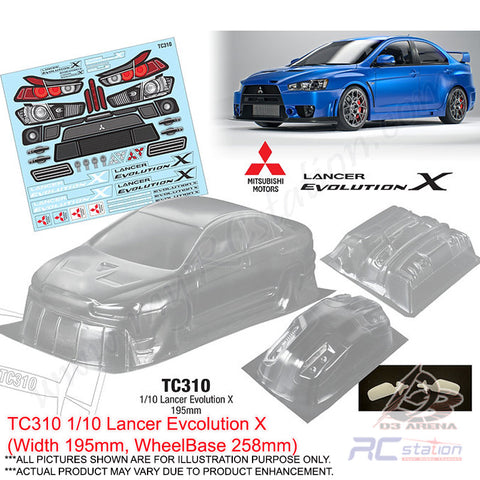 TeamC Racing Clear Body Shell TC310 1/10 Lancer Evcolution X (Width 195mm, WheelBase 258mm)