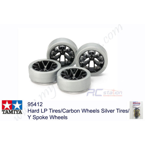 Tamiya #95412 - Hard LP Tires/Carbon Wheels Silver Tires/Y Spoke Wheels[95412]