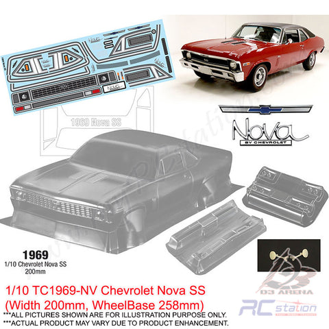 TeamC Racing Clear Body Shell 1/10 TC1969-NV Chevrolet Nova SS (Width 200mm, WheelBase 258mm)