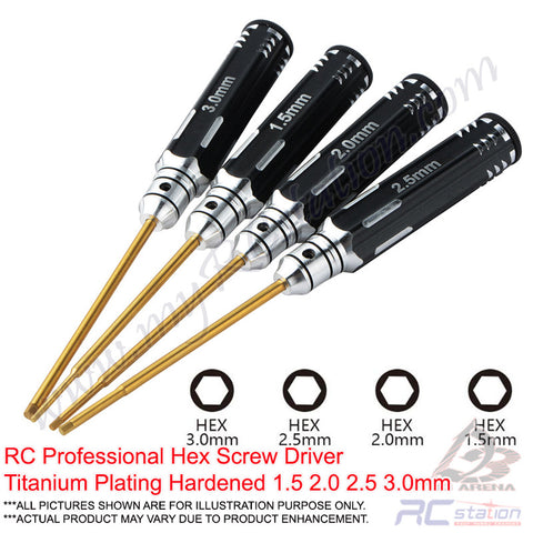 RC Professional Hex Screw Driver Titanium Plating Hardened 1.5 2.0 2.5 3.0mm for RC Cars, Trucks, Boats & Helis