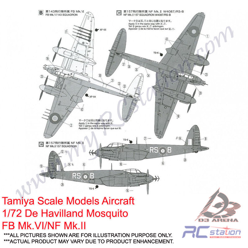 Maquette Avion De Havilland Mosquito FB Mk.VI/NF Mk.II - Échelle 1:72 - Tamiya 60747 - Longueur ~17.5 Cm