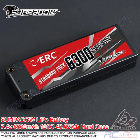 SUNPADOW ERC LiPo Battery 6300mAh 7.4v 100C 46.62Wh Hard Case