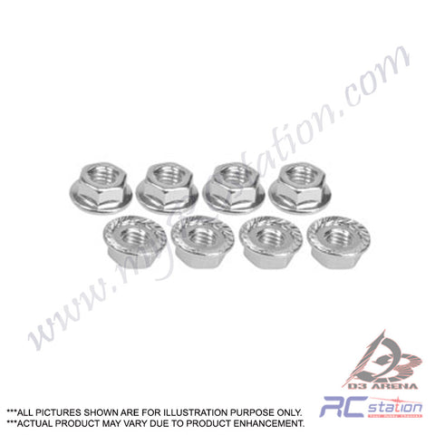 3Racing #3RAC-NS40/SI - 4mm Aluminum Locknut Serrated (8pcs) -silver