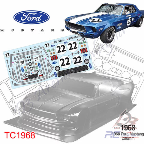 TeamC Racing 1/10 Clear Body Shell 1968 Ford Mustang (Width 190mm, WheelBase 258mm)