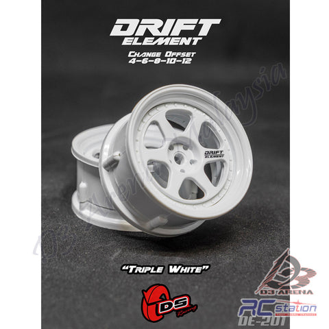 DS Racing #DE-201 - Drift Element Wheel Rim Series II- Adj. Offset / Triple White, 2pcs