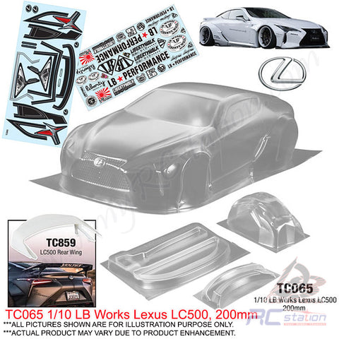 Team C Racing Clear Body Shell TC065 1/10 LB Works Lexus LC500 (Width 200mm, WheelBase 258mm)