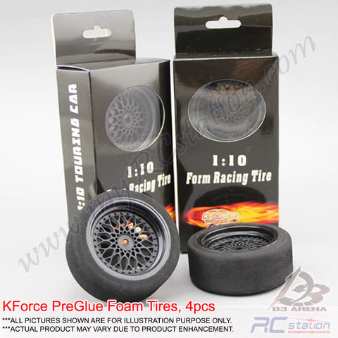 KForce 1/10 PreGlue Foam Tires Sponge Tires, 4pcs For On Road 3mm Offset Fit with 12mm Wheel adaptor