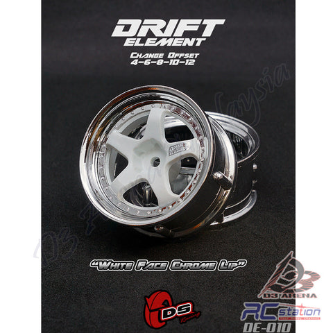 DS Racing #DE-010 - Drift Element Wheel Rim - Adjustable Offset (2pcs) / White Face Chrome Lip