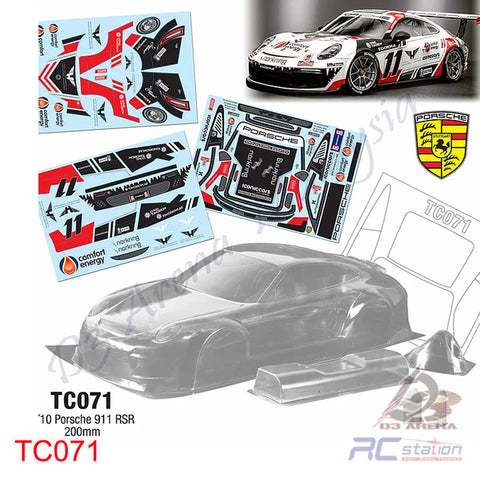 TeamC Racing 1/10 Clear Body Shell TC071 Porsche 911 RSR (Width 200mm, WheelBase 258mm)