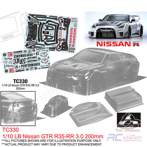 Team C Body Shell 1/10 Clear Body TC330 1/10 LB Nissan GTR R35-RR 3.0 (Width 200mm, WheelBase 258mm)