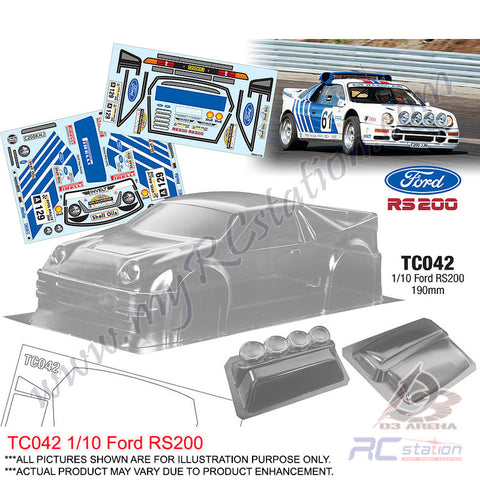 Team C Body Shell 1/10 Clear Body TC042 1/10 Ford RS200 (Width 190mm, WheelBase 258mm)