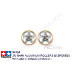 Tamiya #94994 - JR 19mm Aluminum Rollers (5 Spokes) w/Plastic Rings (Orange) [94994]