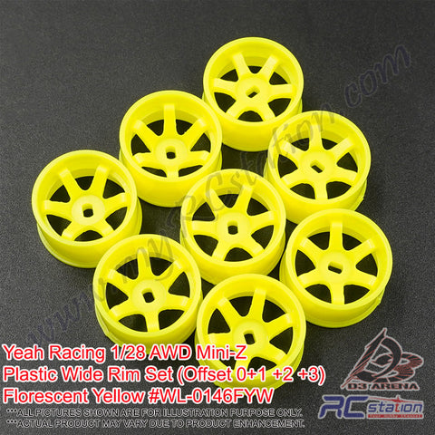 Yeah Racing #WL-0146FYW - Yeah Racing Plastic Wide Rim Set (Offset 0 +1+2 +3) Florescent Yellow For 1/28 AWD Mini-Z