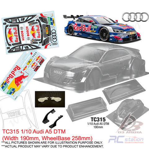 TeamC Racing Clear Body Shell TC315 1/10 Audi A5 DTM (Width 190mm, WheelBase 258mm)