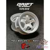 DS Racing #DE-004 - Drift Element Wheel Rim - Adjustable Offset (2pcs) / Triple White with Gold Rivets