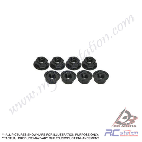 3Racing #3RAC-NS40/BL - 4mm Aluminum Locknut Serrated (8pcs) -black