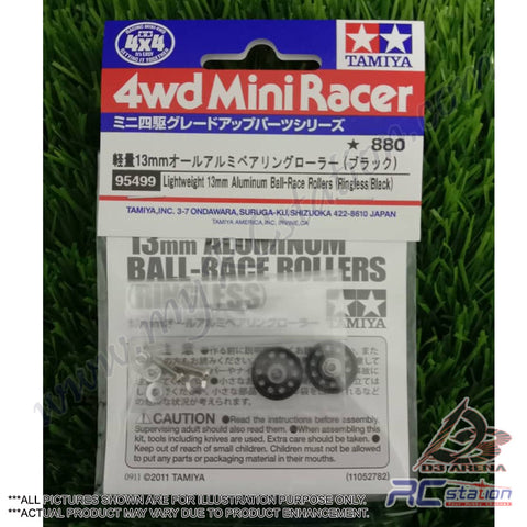 Tamiya #95499 - Aluminum Ball-Race Rollers (13mm Lightweight, Ringless, Black) [95499]