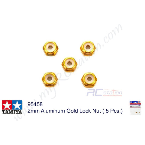 Tamiya #95458 - 2mm Aluminum Gold Lock Nut ( 5 Pcs.)[95458]