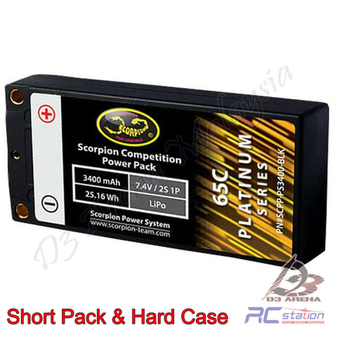 SCORPION LIPO Battery 3400MAH 2S 7.4V 65C 25.16Wh SHORTPACK HardCase Platinum Series #SCPP-PS3400-BLK