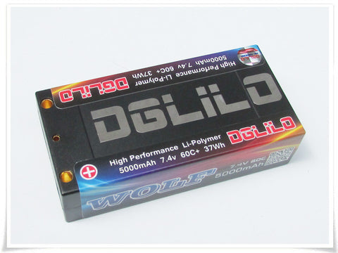 LiPo Battery #DG5000.2S.60SHC - DGLILO LiPO 5000mAh 7.4v 60C 37WH, Short Pack For D5S and Major Drift Chassis