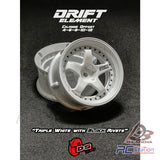 DS Racing #DE-002 - Drift Element Wheel Rim - Adjustable Offset (2pcs) / Triple White with Black Rivets