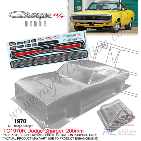 Team C Body Shell 1/10 Clear Body TC1970R 1970 1/10 Dodge Charger (Width 200mm, WheelBase 258mm)