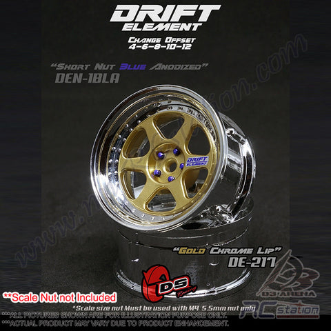 DS Racing #DE-217 - Drift Element Wheel Rim Series II - Adjustable Offset (2) / Gold Face Chrome Lip