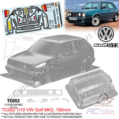 Team C Body Shell 1/10 Clear Body TC052 1/10 Volkswagen Golf MK2 (Width 190mm, WheelBase 258mm)