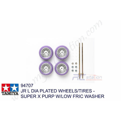 Tamiya #94707 - Super X Nut Stop First Diameter Plating Wheel & Purple Barrel Tire (with Low Friction Washer) [94707]