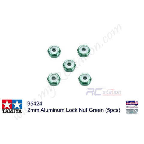 Tamiya #95424 - 2mm Aluminum Lock Nut Green (5pcs)[95424]