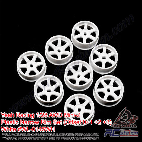 Yeah Racing #WL-0145WH - Yeah Racing Plastic Narrow Rim Set (Offset 0+1 +2 +3) White For 1/28 AWD Mini-Z